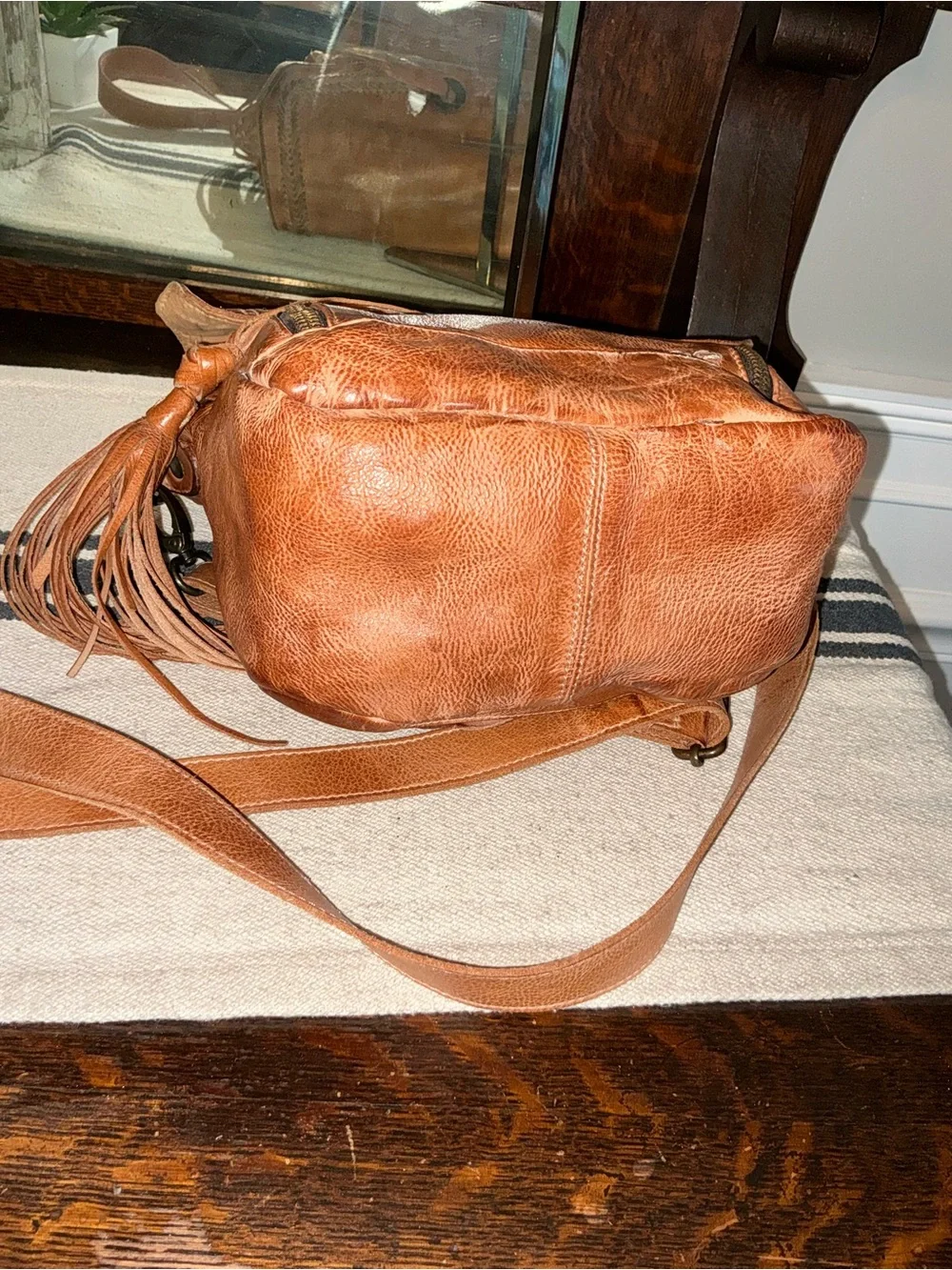 Bed Stu Leather Whoopi Tan DD Crossbody Bag Fringe Tassel MSRP $245